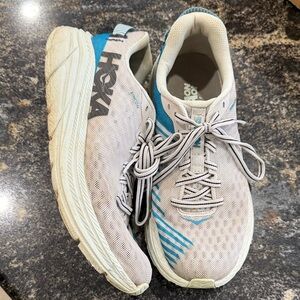 Hoka Athletic Shoes in Cream and Blue